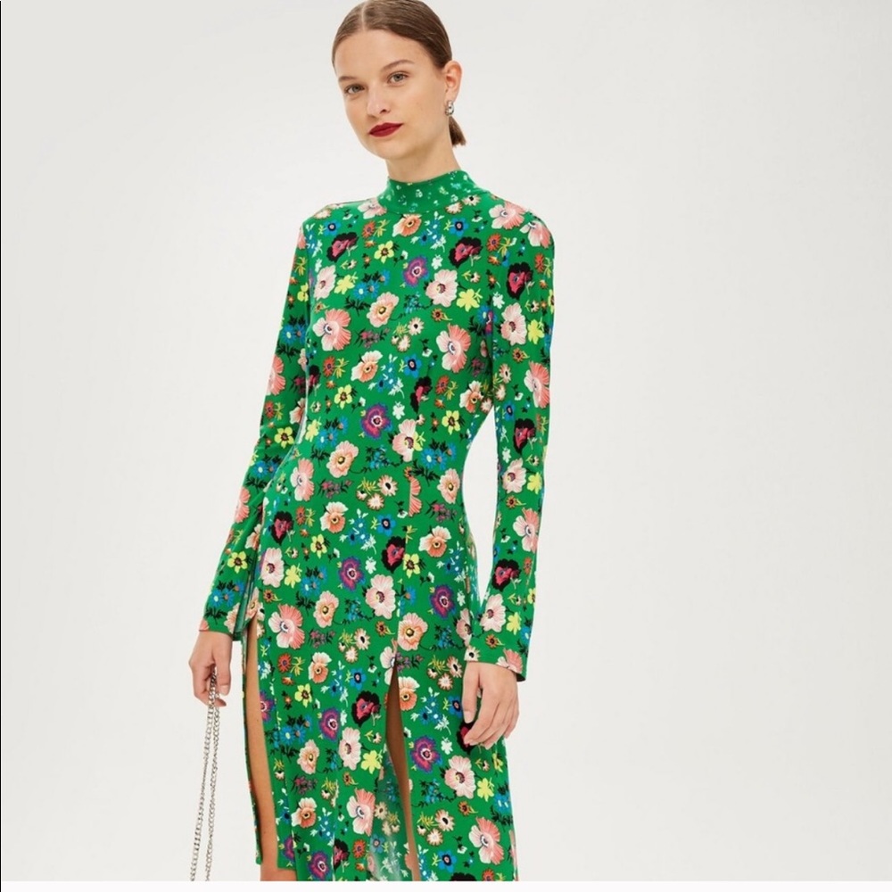 TOPSHOP 70’s style green floral dress